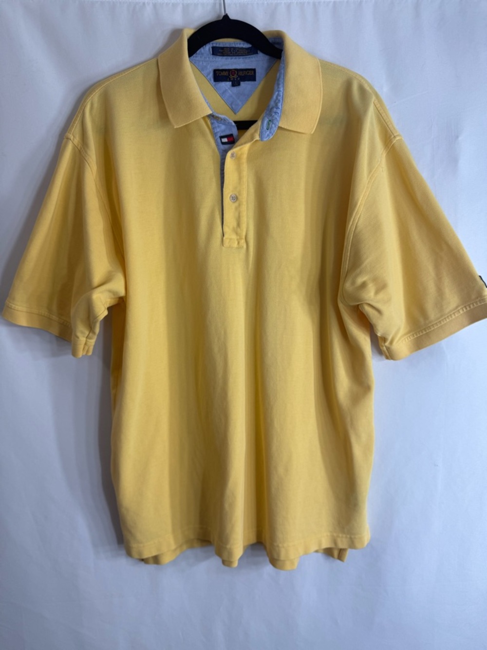 Tommy Hilfiger Golf Vintage Yellow Cotton Polo Shirt Men’s Classic Logo, Size L
